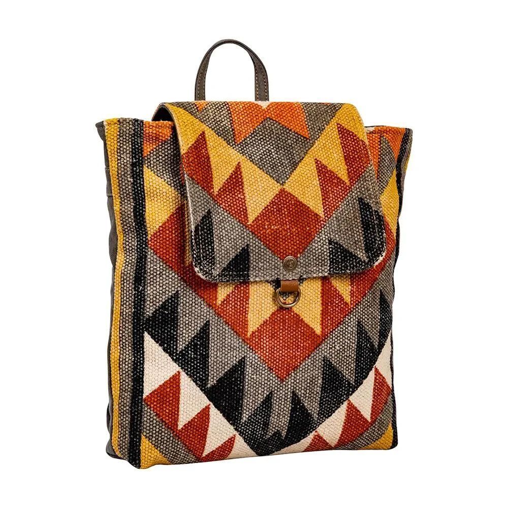 Myra Bag Handmade Eagle Backpack Upcycled Canvas & Cowhide Leather - Picture 4 of 11